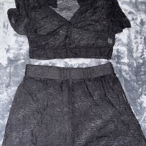 Elegant Black Lace Women Short Set
